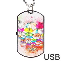 Umbrella Art Abstract Watercolor Dog Tag Usb Flash (one Side) by Nexatart