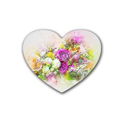 Flowers Bouquet Art Nature Rubber Coaster (heart)  by Nexatart
