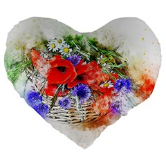 Flowers Bouquet Art Nature Large 19  Premium Flano Heart Shape Cushions by Nexatart