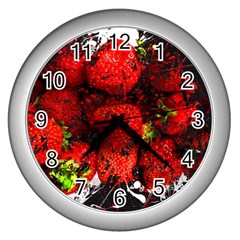Strawberry Fruit Food Art Abstract Wall Clocks (Silver) 