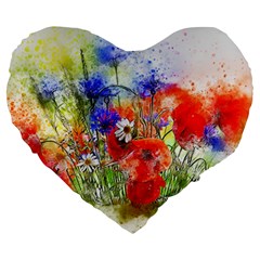 Flowers Bouquet Art Nature Large 19  Premium Heart Shape Cushions