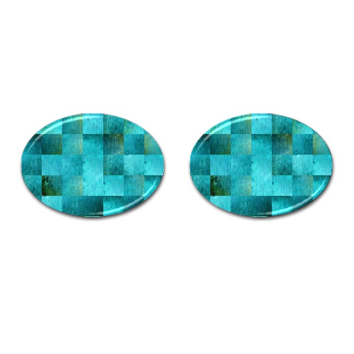 Background Squares Blue Green Cufflinks (Oval)