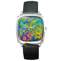 Background Art Abstract Watercolor Square Metal Watch