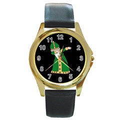  St  Patrick  Dabbing Round Gold Metal Watch by Valentinaart