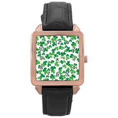 St  Patricks Day Clover Pattern Rose Gold Leather Watch  by Valentinaart