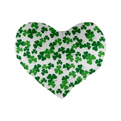 St  Patricks Day Clover Pattern Standard 16  Premium Flano Heart Shape Cushions by Valentinaart