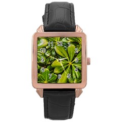 Top View Leaves Rose Gold Leather Watch  by dflcprints