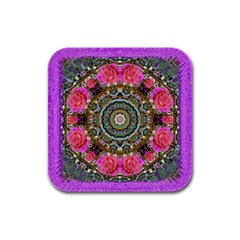 Roses In A Color Cascade Of Freedom And Peace Rubber Square Coaster (4 Pack)  by pepitasart