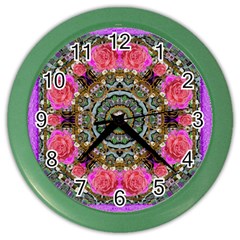 Roses In A Color Cascade Of Freedom And Peace Color Wall Clocks by pepitasart