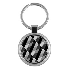 Black And White Grunge Striped Pattern Key Chains (round)  by dflcprints