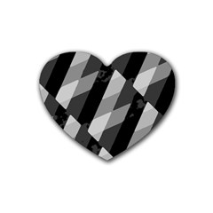 Black And White Grunge Striped Pattern Heart Coaster (4 Pack)  by dflcprints