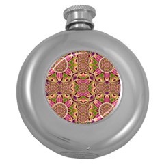 Jungle Flowers In Paradise  Lovely Chic Colors Round Hip Flask (5 Oz) by pepitasart