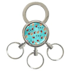 Vintage Glasses Blue 3-ring Key Chains