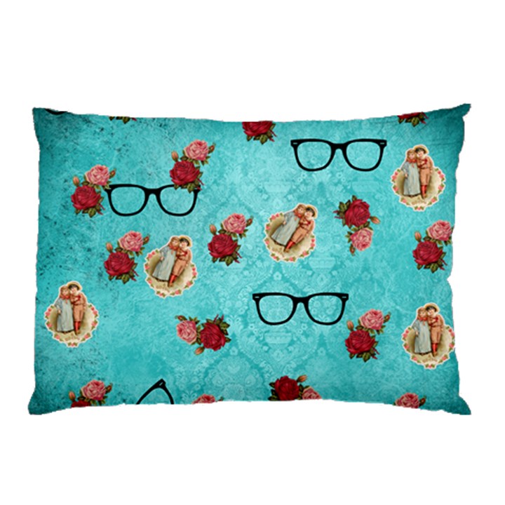 Vintage Glasses Blue Pillow Case (Two Sides)