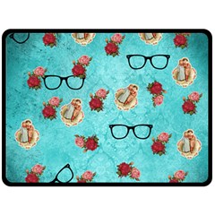 Vintage Glasses Blue Double Sided Fleece Blanket (large) 