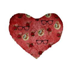 Vintage Glasses Rose Standard 16  Premium Heart Shape Cushions by snowwhitegirl