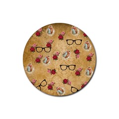 Vintage Glasses Beige Rubber Round Coaster (4 Pack) 