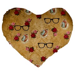 Vintage Glasses Beige Large 19  Premium Flano Heart Shape Cushions by snowwhitegirl