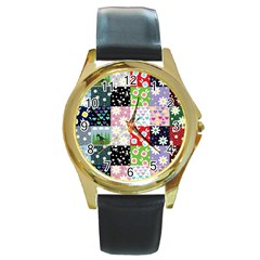 Dino Quilt Round Gold Metal Watch