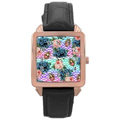 Floral Waves Rose Gold Leather Watch 