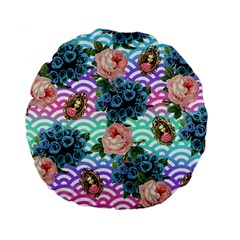 Floral Waves Standard 15  Premium Flano Round Cushions