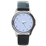 Damask Light Blue Round Metal Watch Front