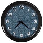 Damask Blue Wall Clocks (Black) Front