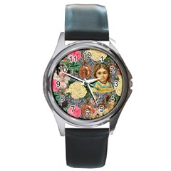 Damask Religious Victorian Grey Round Metal Watch by snowwhitegirl