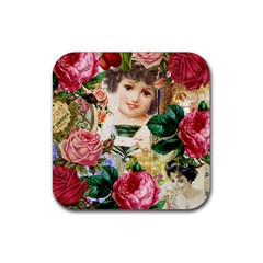 Little Girl Victorian Collage Rubber Coaster (square) 