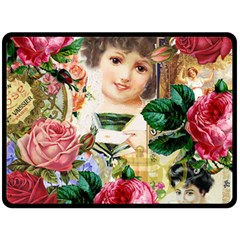 Little Girl Victorian Collage Fleece Blanket (large)  by snowwhitegirl