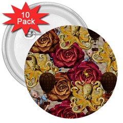 Octopus Floral 3  Buttons (10 Pack) 