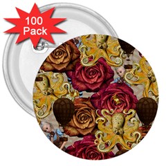 Octopus Floral 3  Buttons (100 Pack) 