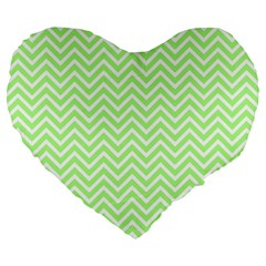 Green Chevron Large 19  Premium Heart Shape Cushions by snowwhitegirl