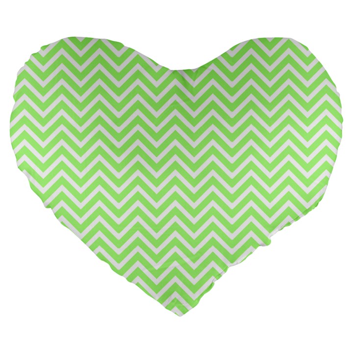Green Chevron Large 19  Premium Heart Shape Cushions