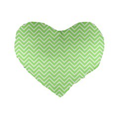 Green Chevron Standard 16  Premium Flano Heart Shape Cushions