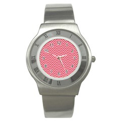 Red Chevron Stainless Steel Watch