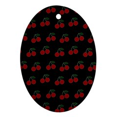 Cherries Black Oval Ornament (two Sides)