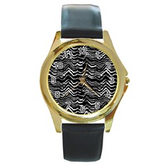 Dark Abstract Pattern Round Gold Metal Watch by dflcprints