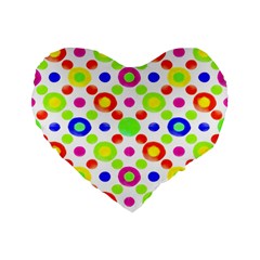 Multicolored Circles Motif Pattern Standard 16  Premium Flano Heart Shape Cushions by dflcprints