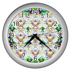 Nine Little Cartoon Dogs In The Green Grass Wall Clocks (silver) 