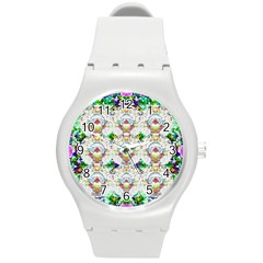 Nine Little Cartoon Dogs In The Green Grass Round Plastic Sport Watch (m) by pepitasart