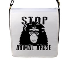 Stop Animal Abuse - Chimpanzee  Flap Messenger Bag (l)  by Valentinaart