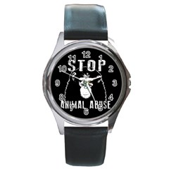 Stop Animal Abuse - Chimpanzee  Round Metal Watch by Valentinaart