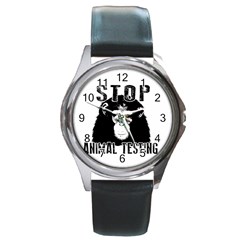 Stop Animal Testing - Chimpanzee  Round Metal Watch by Valentinaart