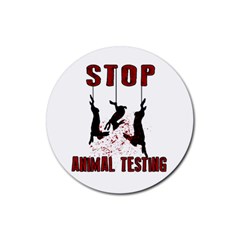 Stop Animal Testing - Rabbits  Rubber Round Coaster (4 Pack)  by Valentinaart