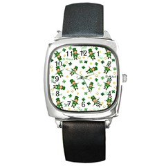 St Patricks Day Pattern Square Metal Watch by Valentinaart