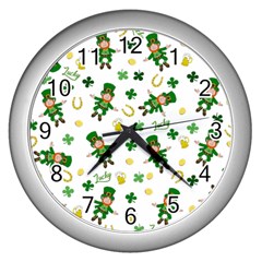 St Patricks Day Pattern Wall Clocks (silver)  by Valentinaart