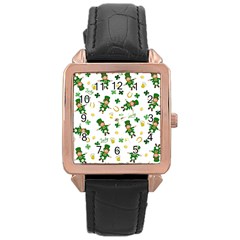 St Patricks Day Pattern Rose Gold Leather Watch  by Valentinaart