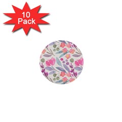 Purple And Pink Cute Floral Pattern 1  Mini Buttons (10 Pack) 