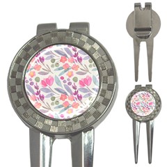 Purple And Pink Cute Floral Pattern 3-in-1 Golf Divots